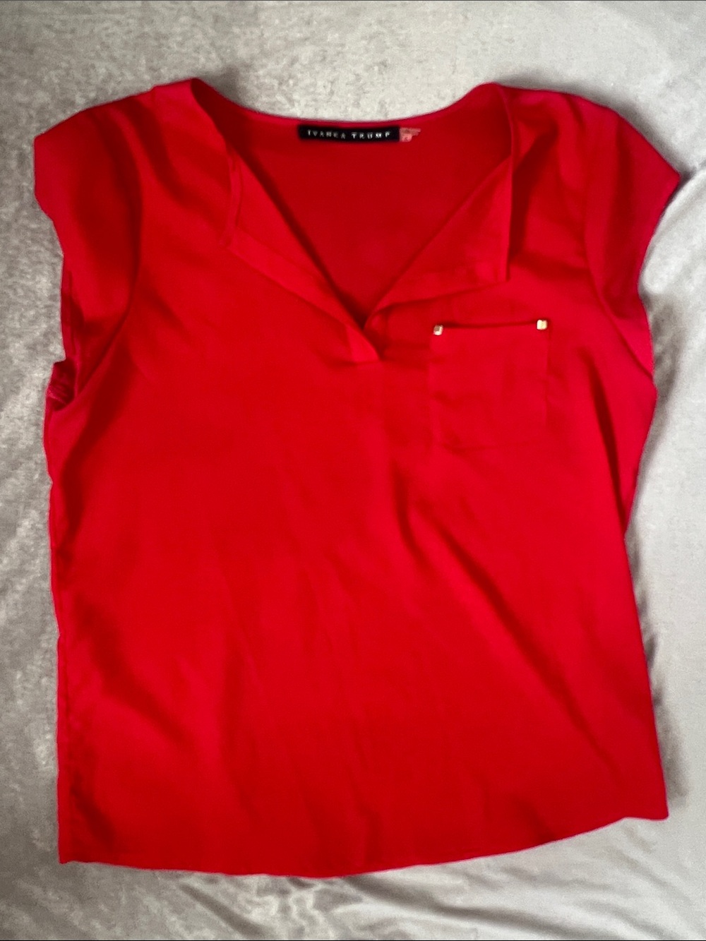 Ivanka Trump Bright Red Pocket V-Neck Cap Sleeve Blouse